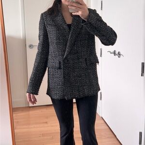 Theory Noelle Black and White Tweed Piazza Jacket Wool Blend Size 00